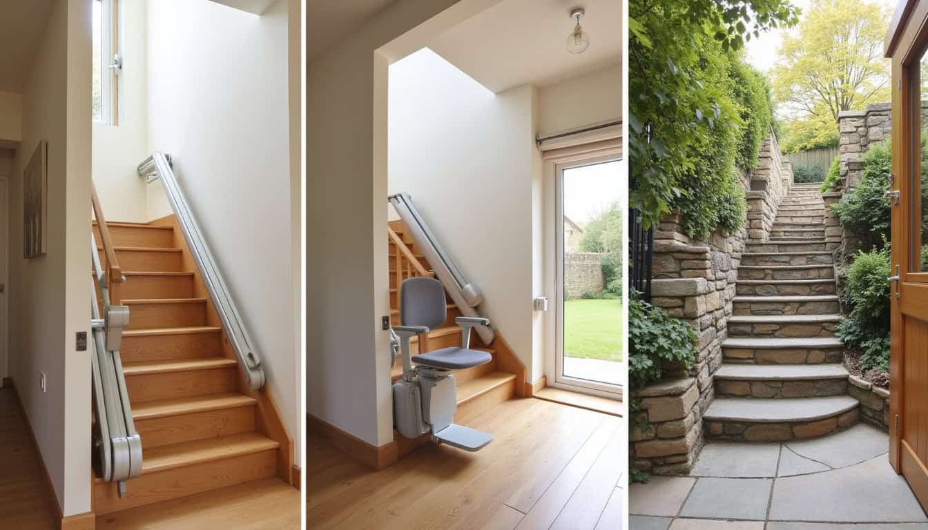 Différents types de monte-escaliers installés dans une maison à Pencran: modèle droit, tournant et extérieur