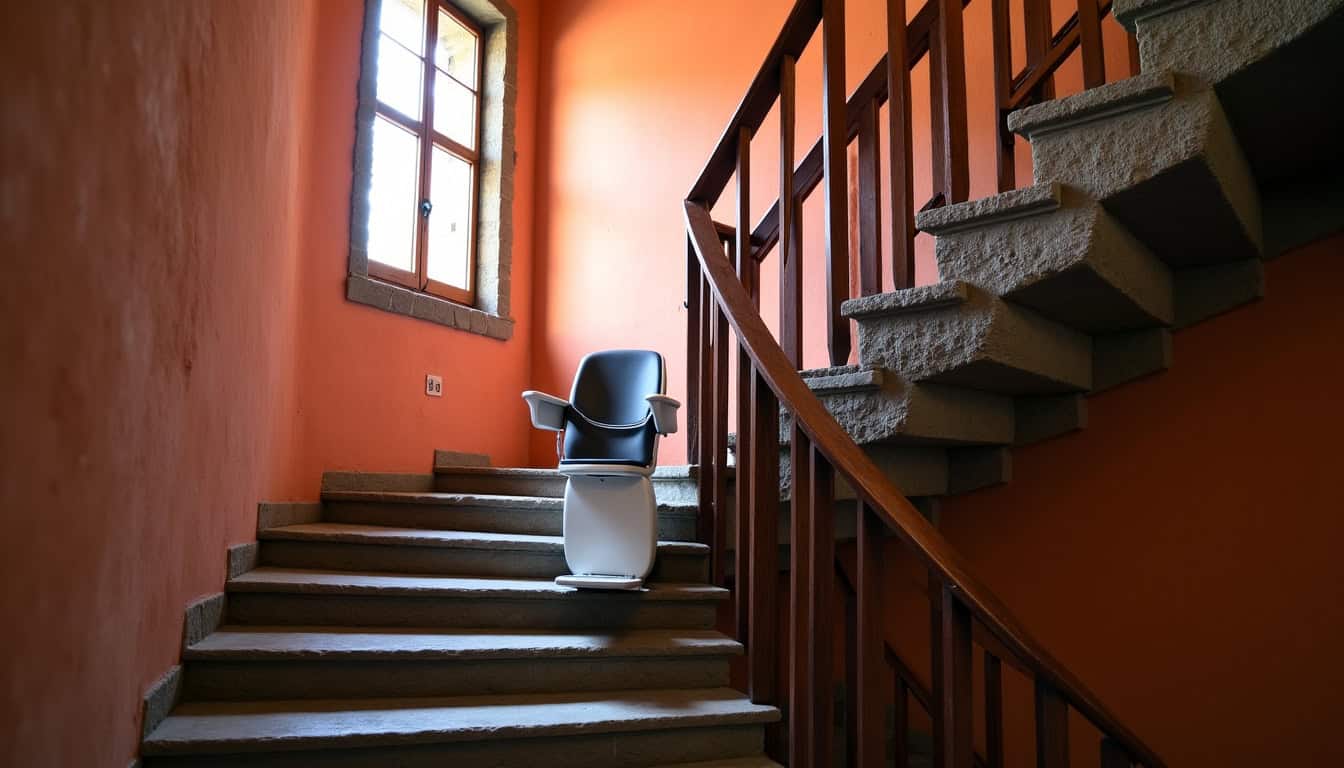 Différents types de monte-escaliers installés dans une maison ancienne de Bologne