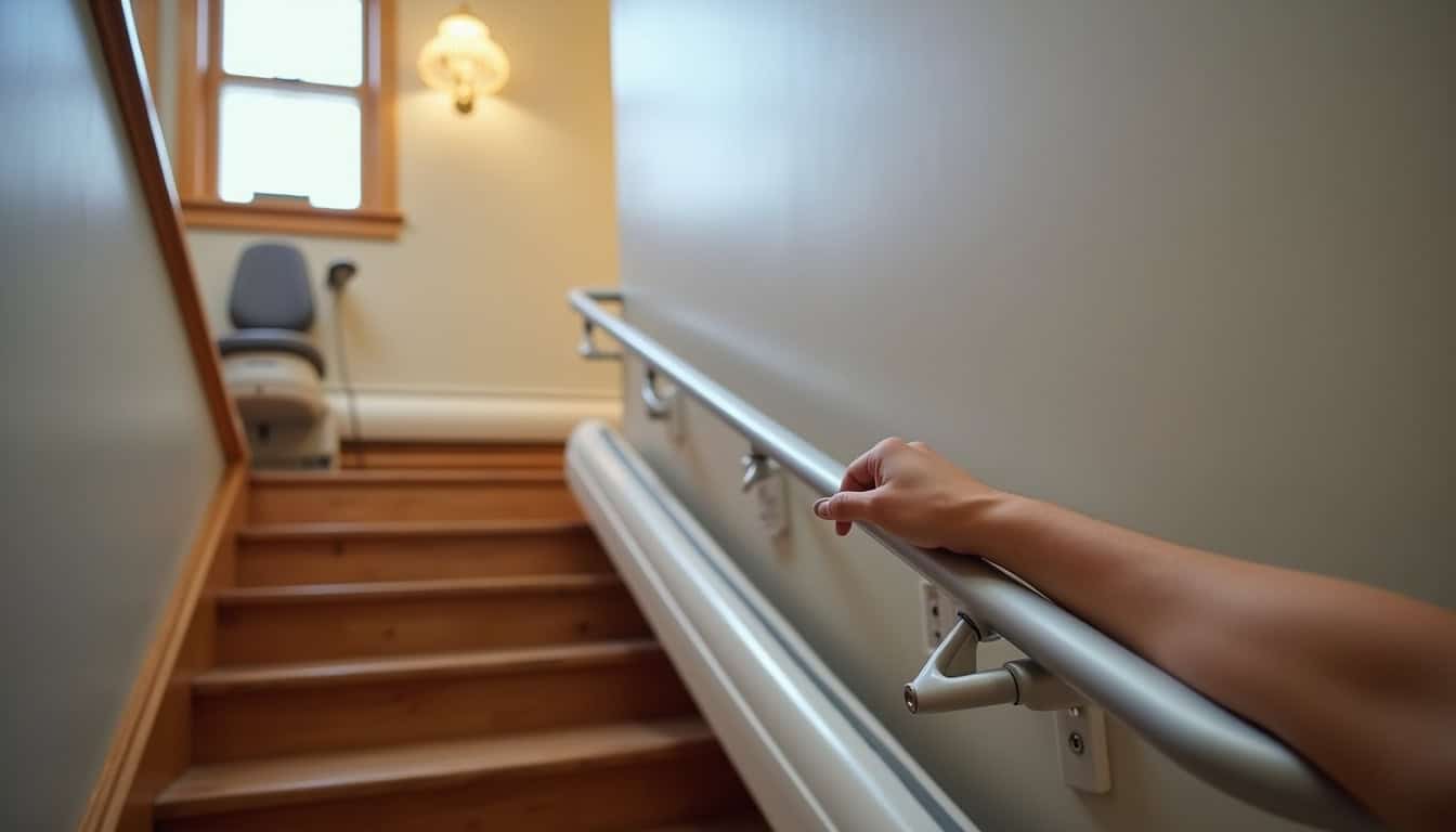 Fauteuil monte-escalier droit installé dans une maison à Pluvigner