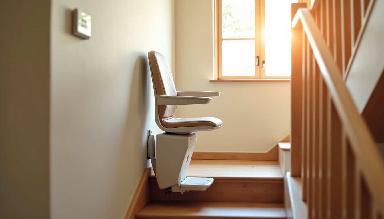 Fauteuil monte-escalier installé dans un escalier intérieur à Cheval-Blanc