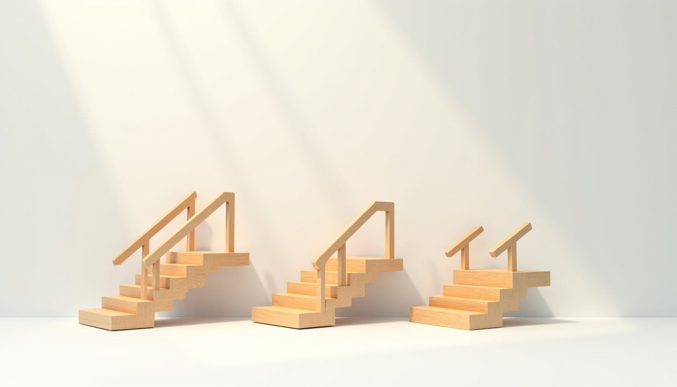 Illustration des différents types de monte-escaliers: droit, tournant et extérieur en cours d