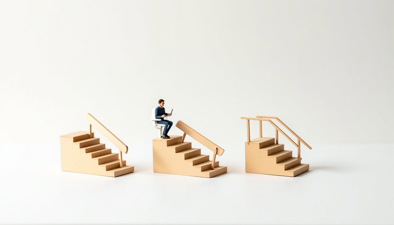 Illustration des différents types de monte-escaliers: droit, tournant et extérieur