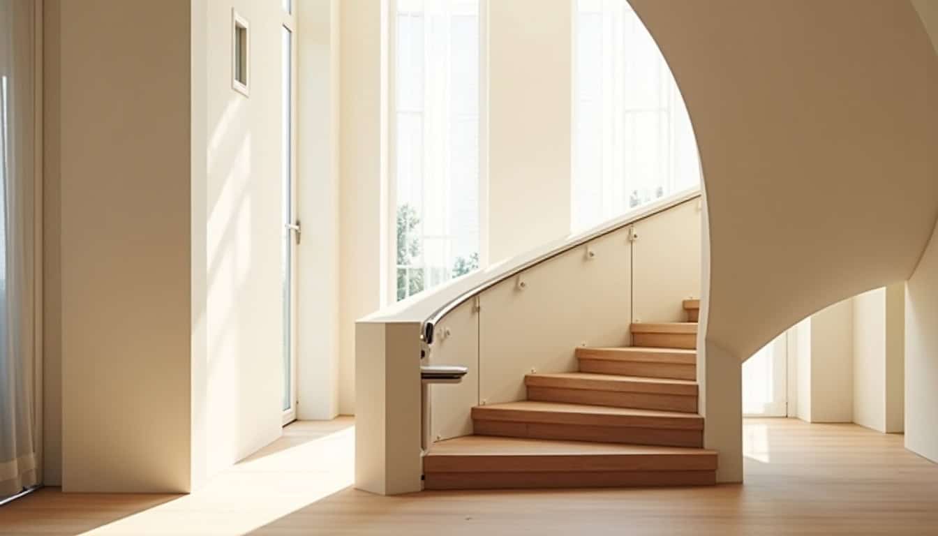 Installation d’un monte-escalier courbe sur un escalier en colimaçon dans une villa à Hyères