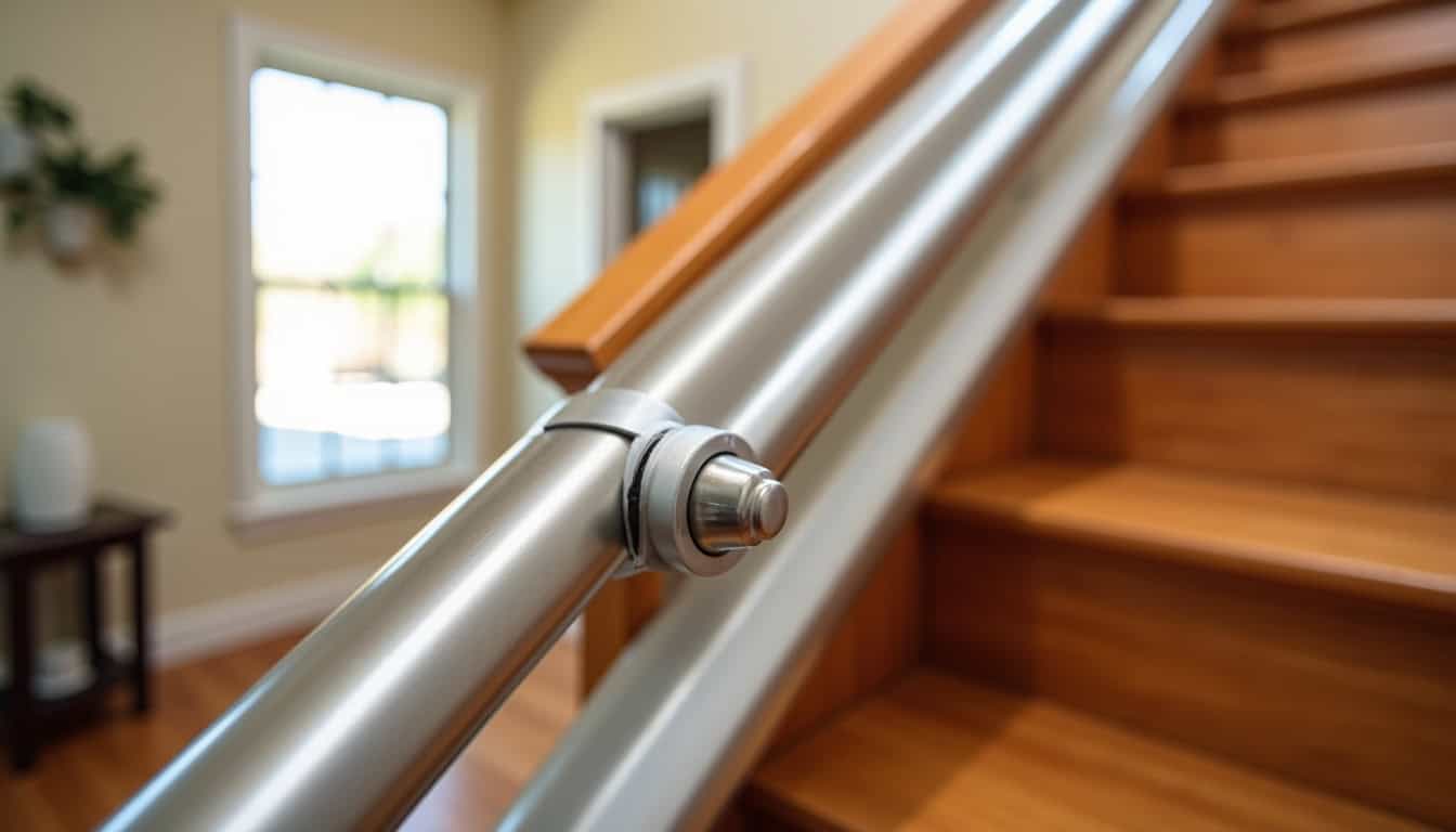 Installation d’un monte-escalier droit dans une maison à Joinville, vue du rail fixé sur les marches