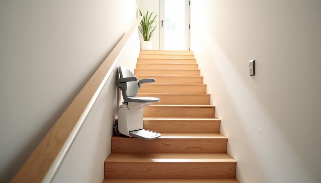Installation d’un monte-escalier droit dans une maison à Valence, vue d’ensemble de l’escalier intérieur