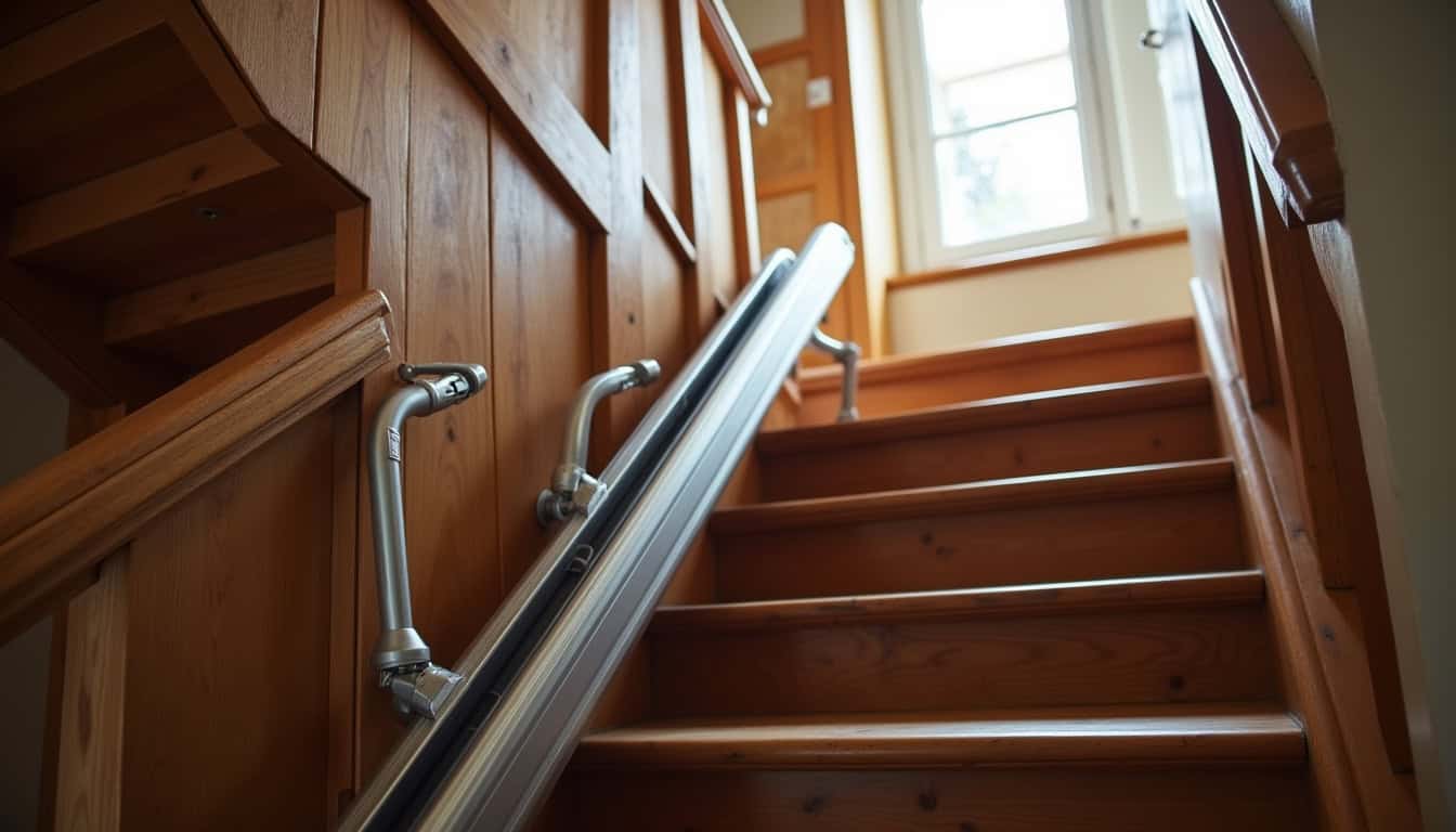 Installation d’un monte-escalier droit dans une maison dinardaise avec escalier en bois ancien
