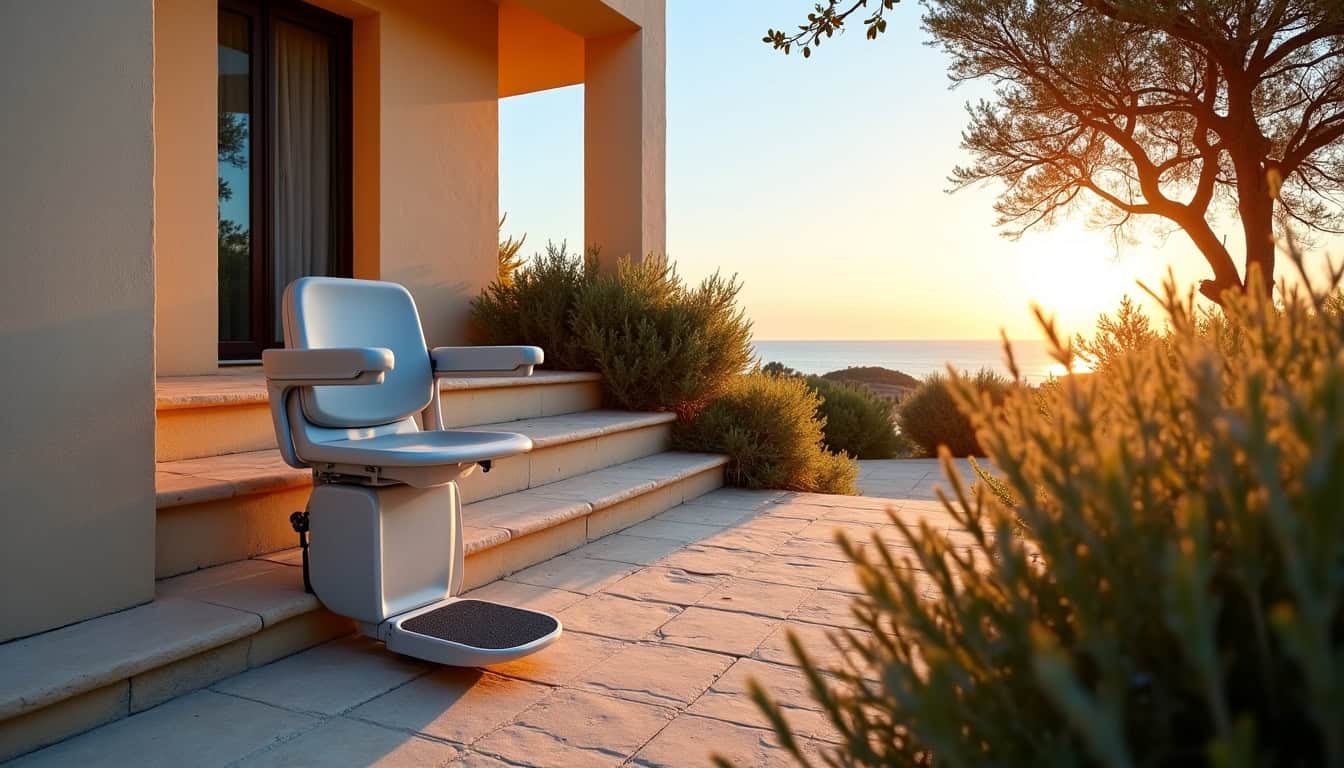 Installation d’un monte-escalier extérieur droit à Istres, modèle Platinum HORIZON Plus, adapté aux intempéries