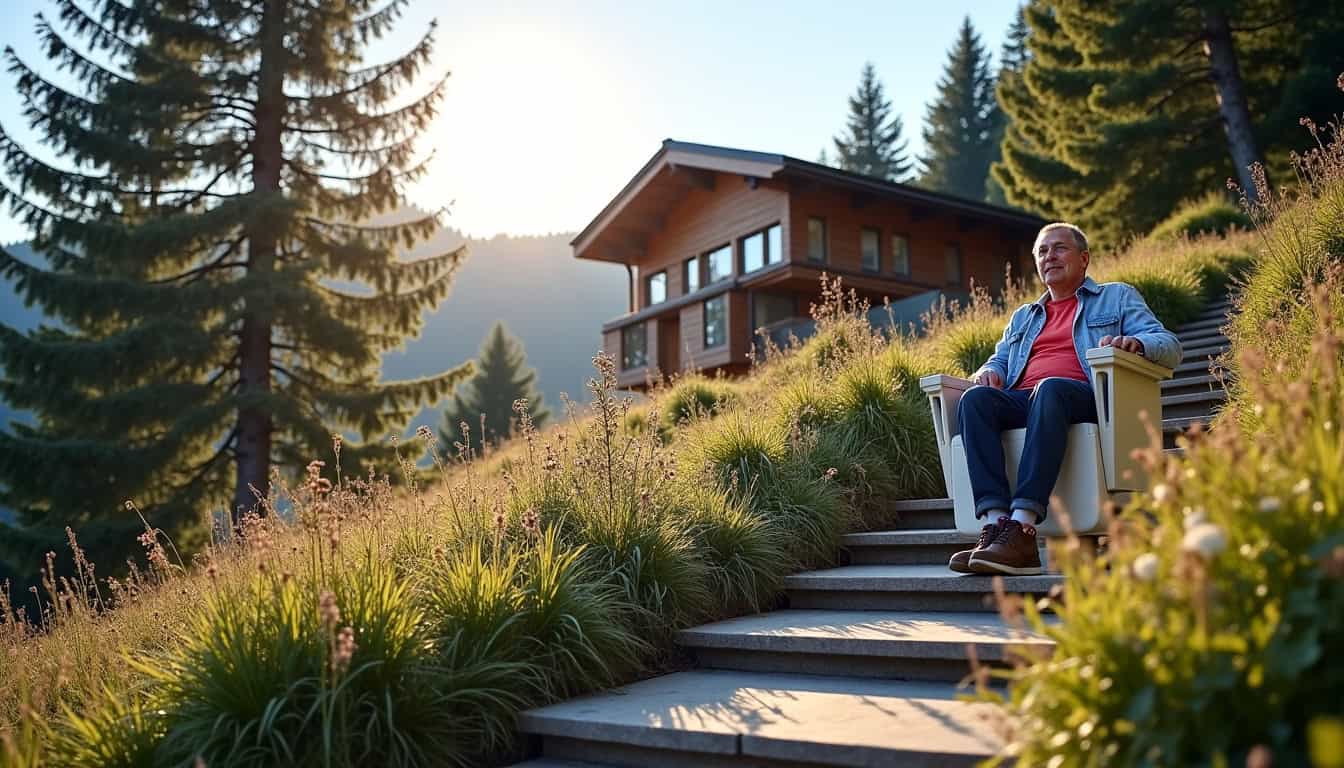 Installation d’un monte-escalier extérieur près d’un terrain en pente à Savines-le-Lac