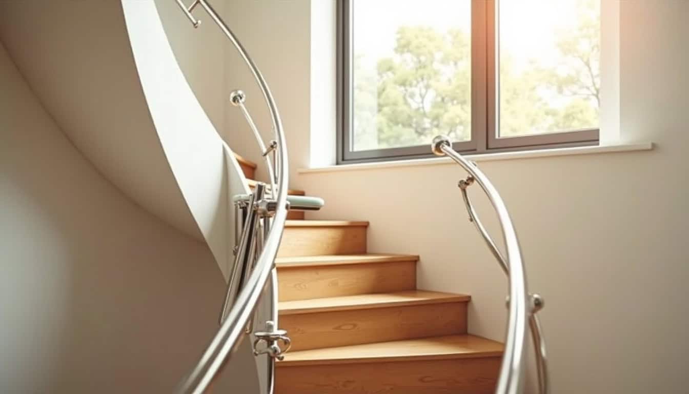 Installation d’un monte-escalier intérieur dans une maison à Ventabren, avec rail sur mesure adapté à un escalier en colimaçon