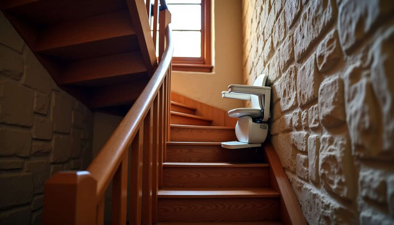 Installation d’un monte-escalier sur un escalier tournant dans une maison ancienne à Crépy-en-Valois