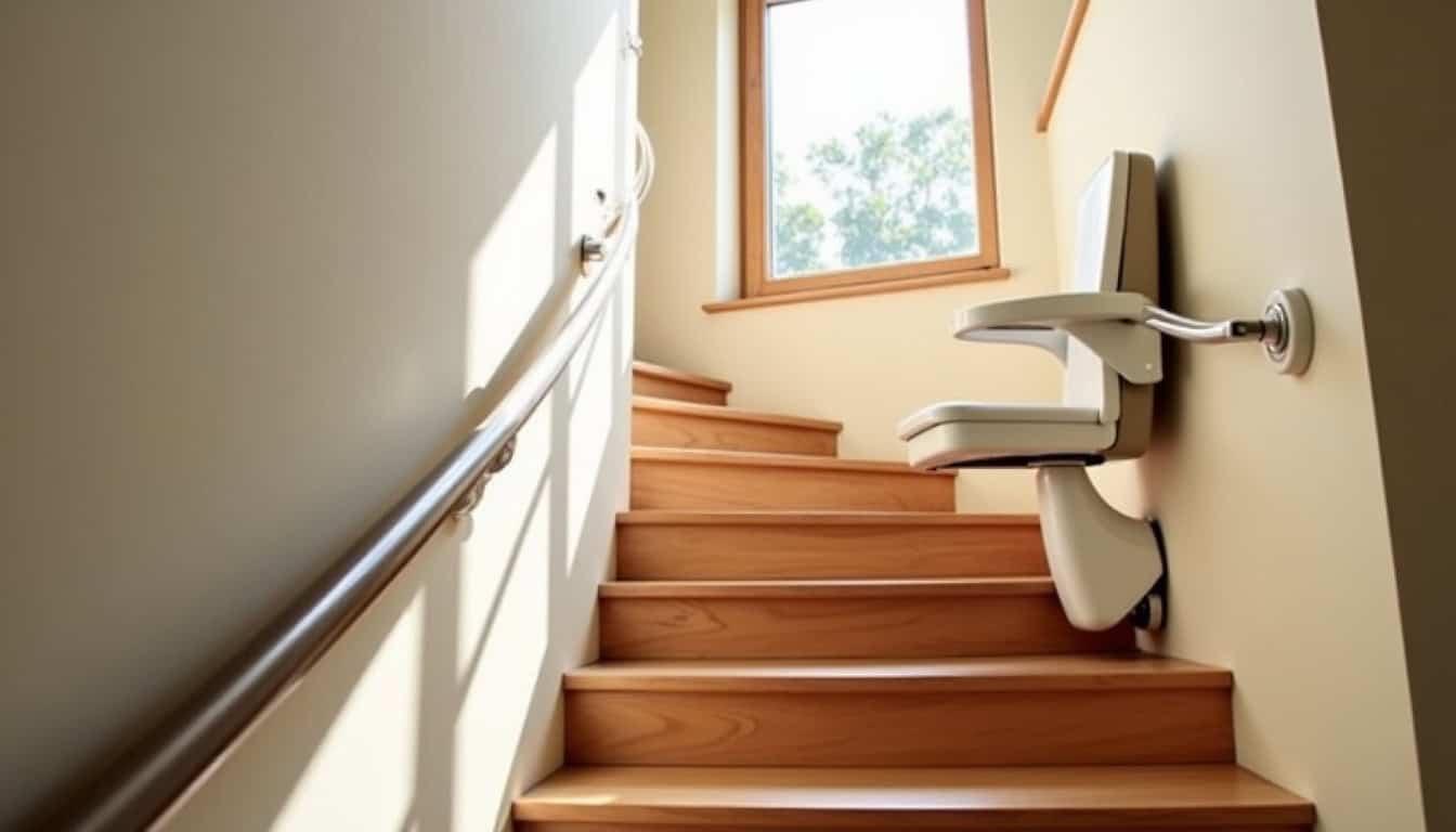 Installation d’un monte-escalier tournant dans un escalier avec courbe à Moulins-en-Bessin