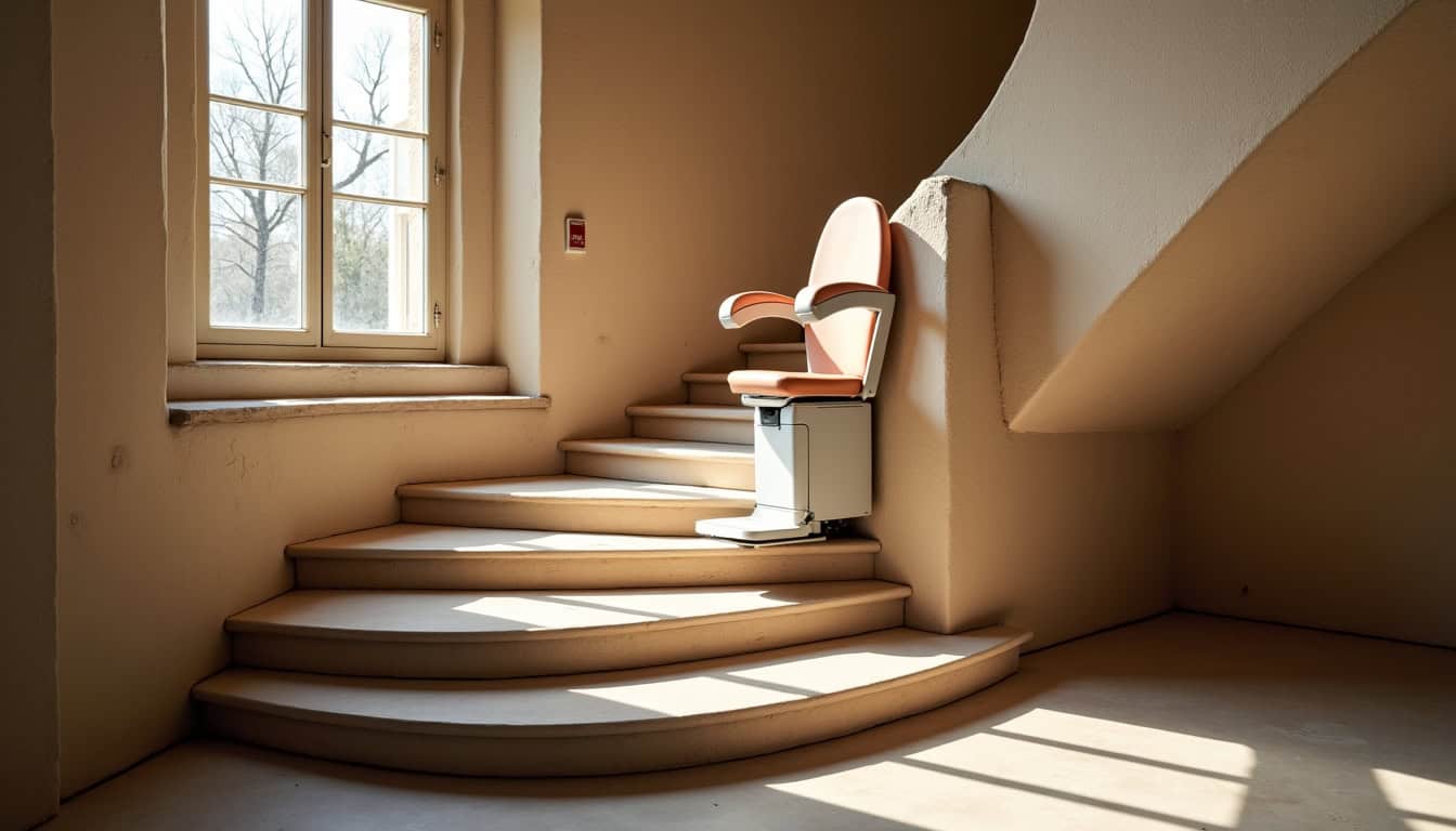 Installation d’un monte-escalier tournant dans un escalier avec virage à La Chapelle-des-Fougeretz