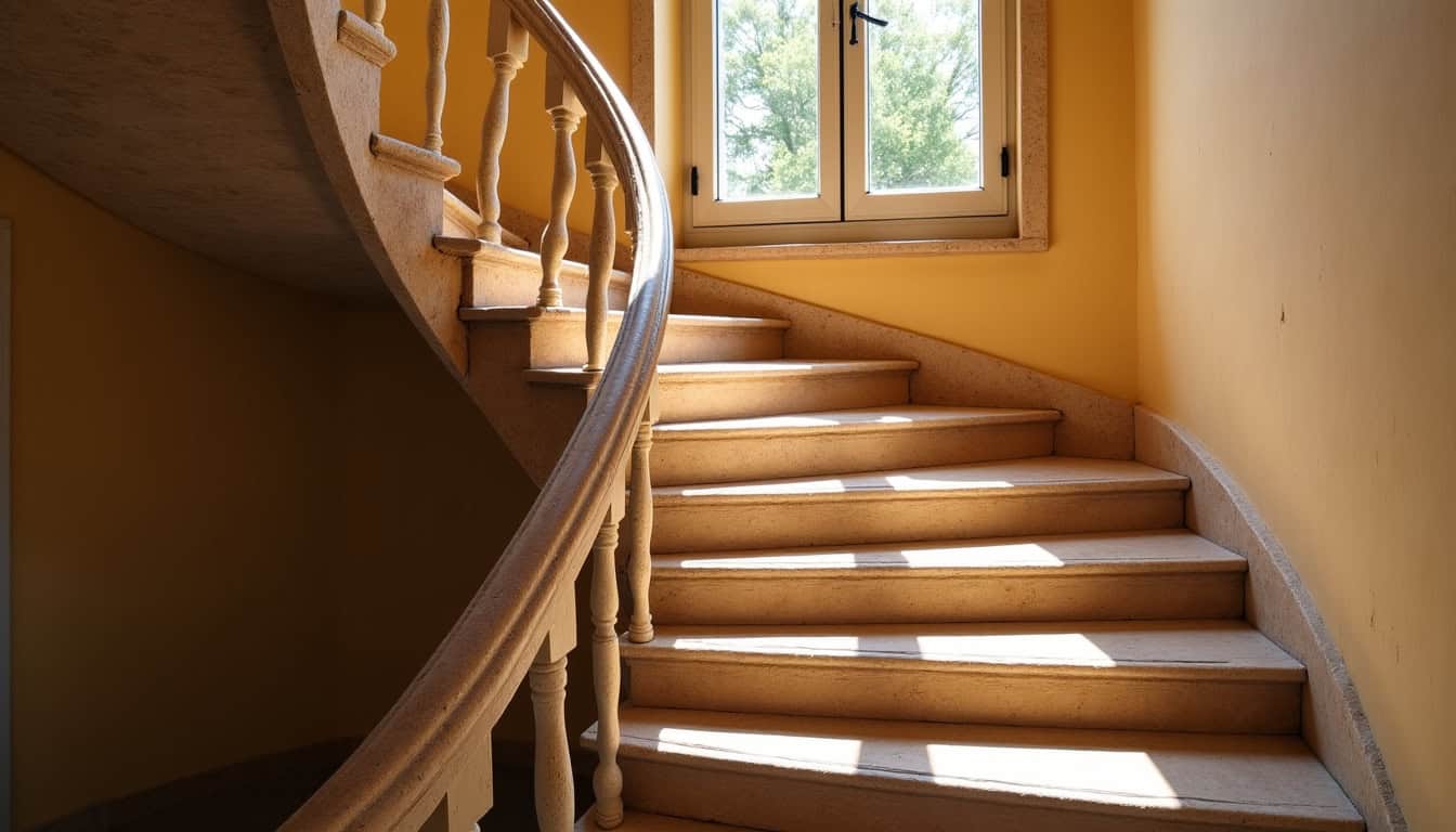 Installation d’un monte-escalier tournant dans une maison à La Ciotat, escalier en colimaçon avec rail courbé