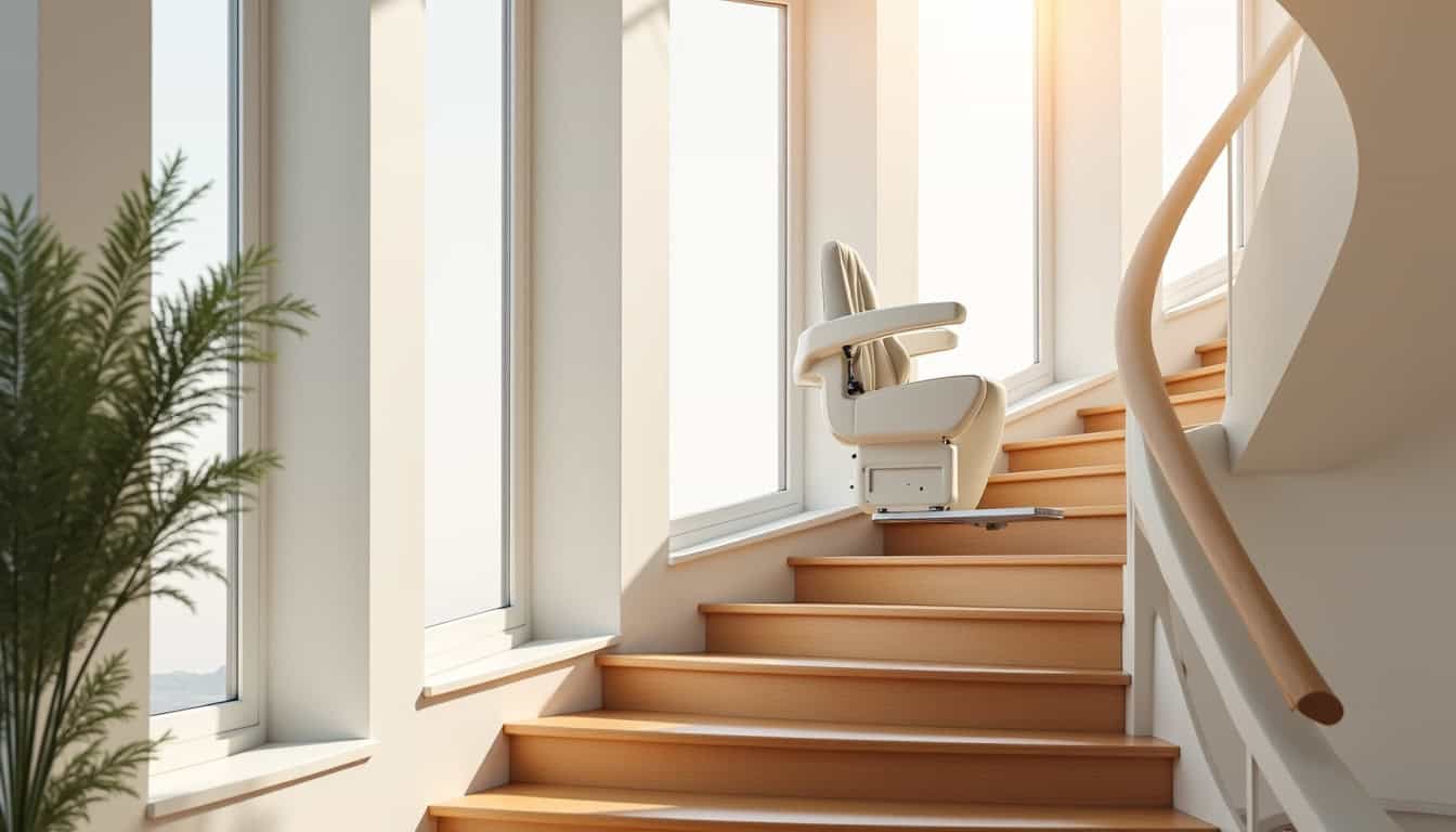 Installation d’un monte-escalier tournant dans une maison à Saint-Mathieu