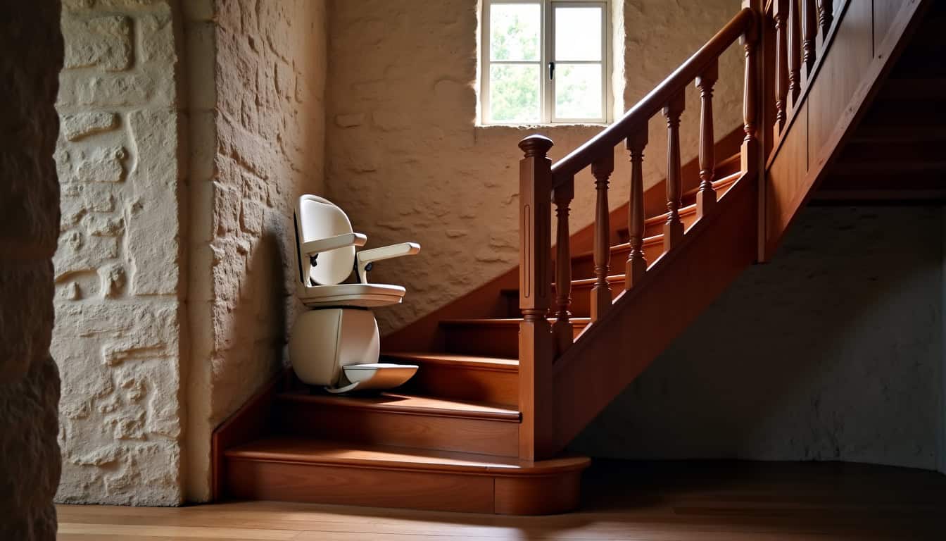 Installation d’un monte-escalier tournant dans une maison ancienne à Sernhac