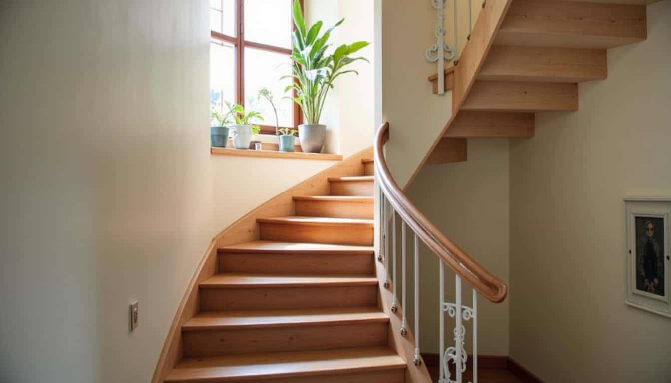 Installation d’un monte-escalier tournant dans une maison de Valframbert avec rail sur mesure