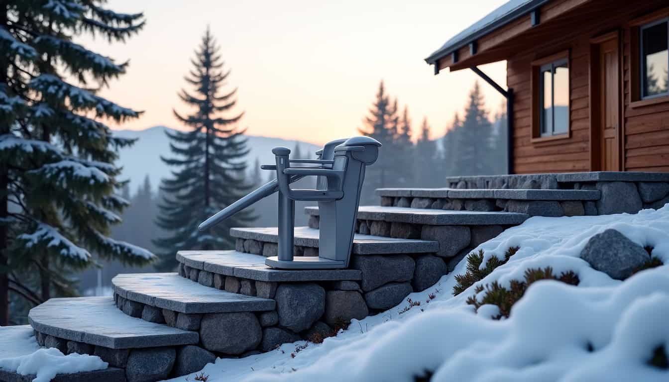 Installation d’un monte-escalier tournant extérieur dans une maison en zone montagneuse