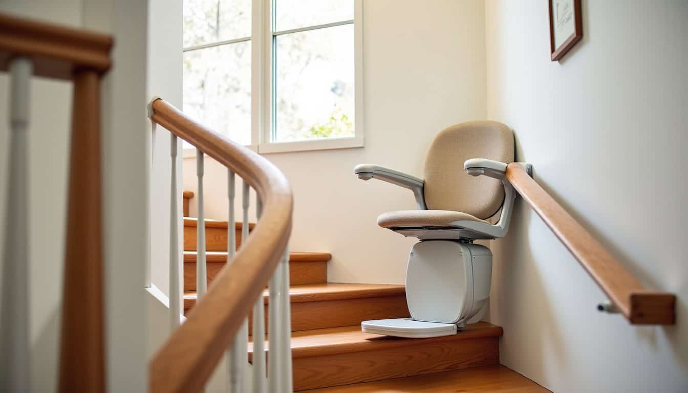 Installation d’un monte-escalier tournant sur mesure à Lorette