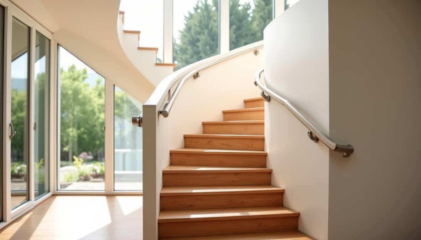Installation d’un monte-escalier tournant sur un escalier avec virage à Étrépagny