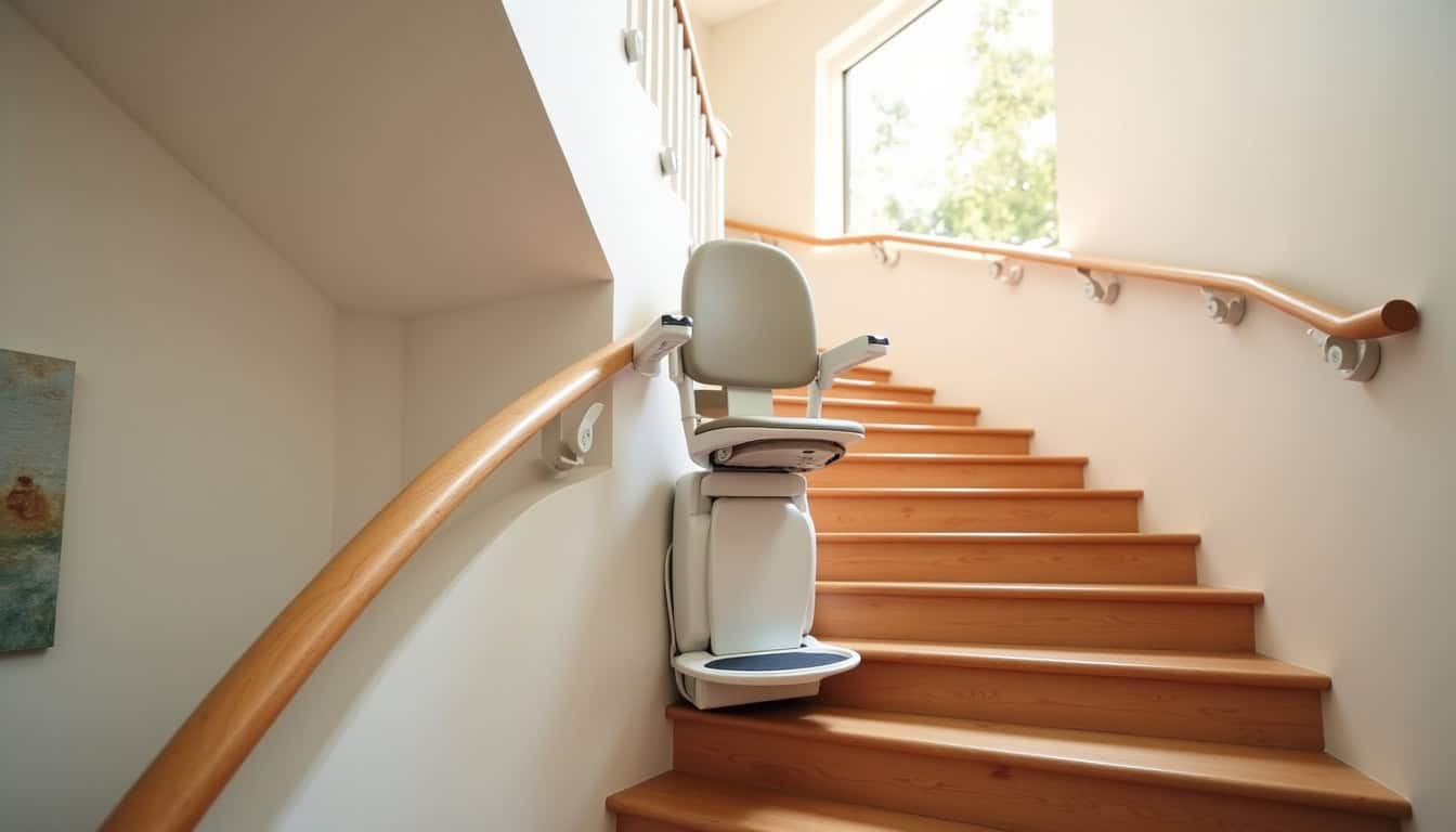 Installation d’un monte-escalier tournant sur un escalier avec virage
