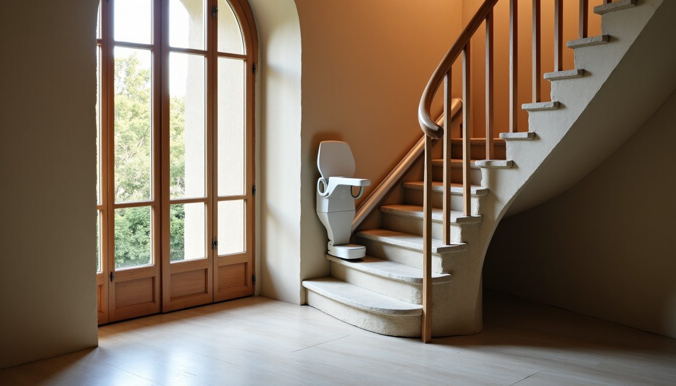 Installation d’un monte-escalier tournant sur un escalier en colimaçon à Marigné-Laillé