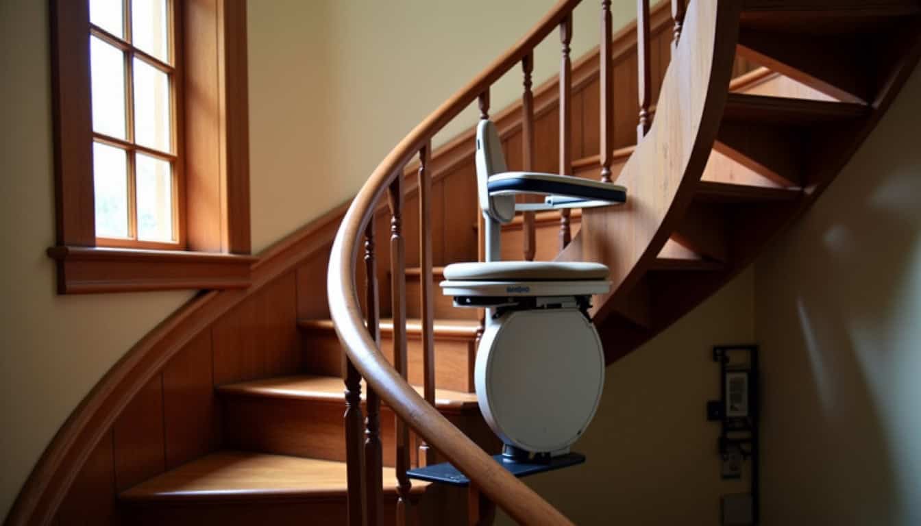 Installation d’un monte-escalier tournant sur un escalier en colimaçon à Seloncourt