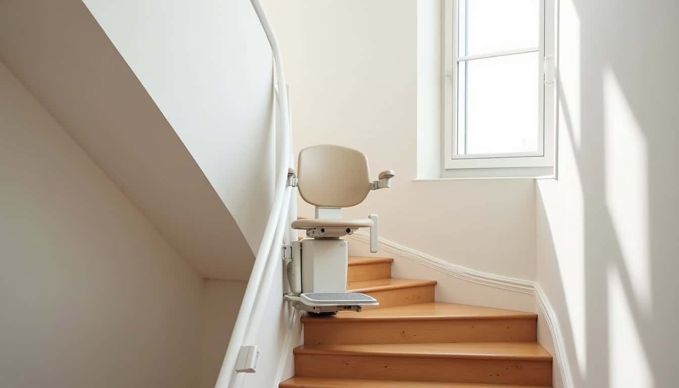 Installation d’un monte-escalier tournant sur un escalier en colimaçon dans une maison à Salaunes