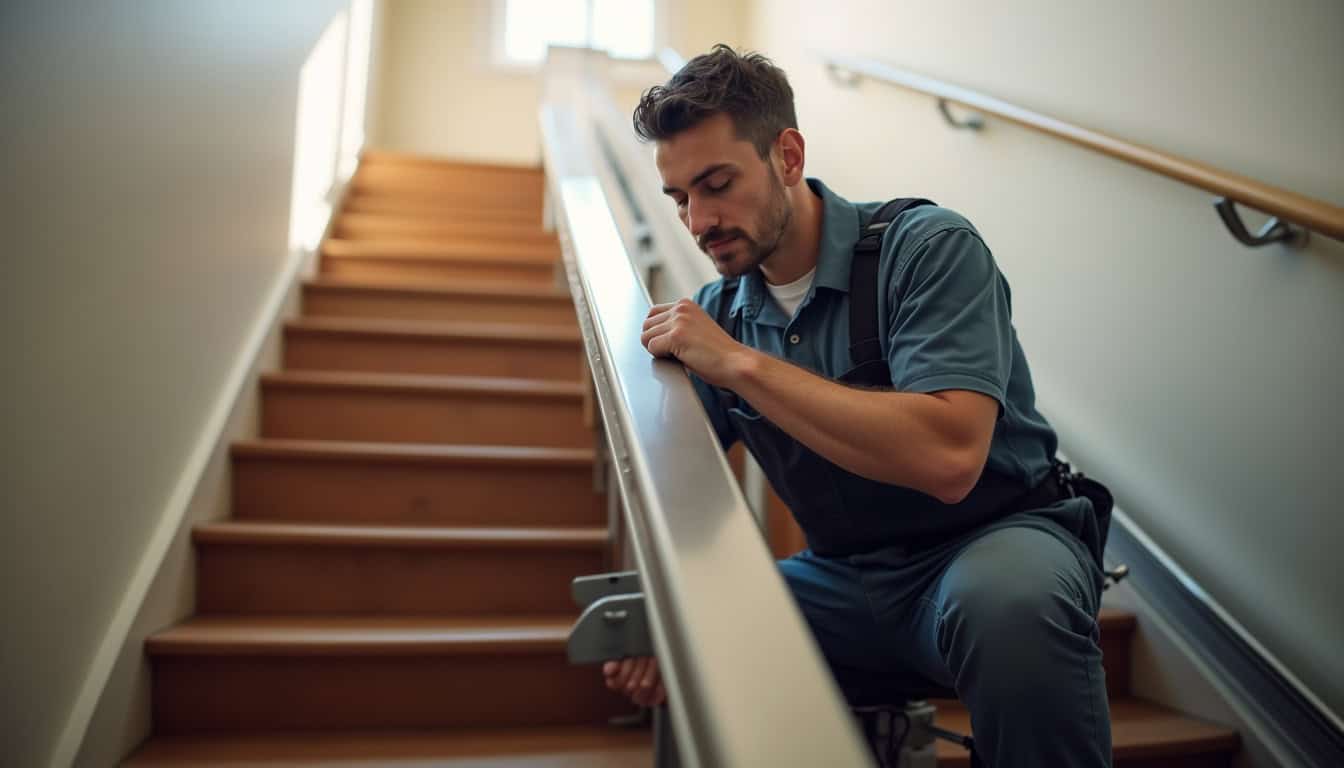 Intervention de maintenance sur un monte-escalier à Ascoux