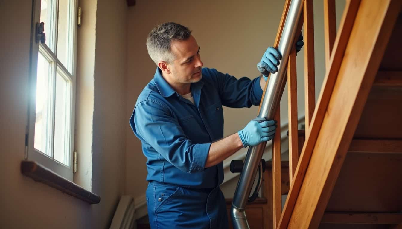 Intervention d’un technicien lors de l’installation d’un monte-escalier à Égriselles-le-Bocage
