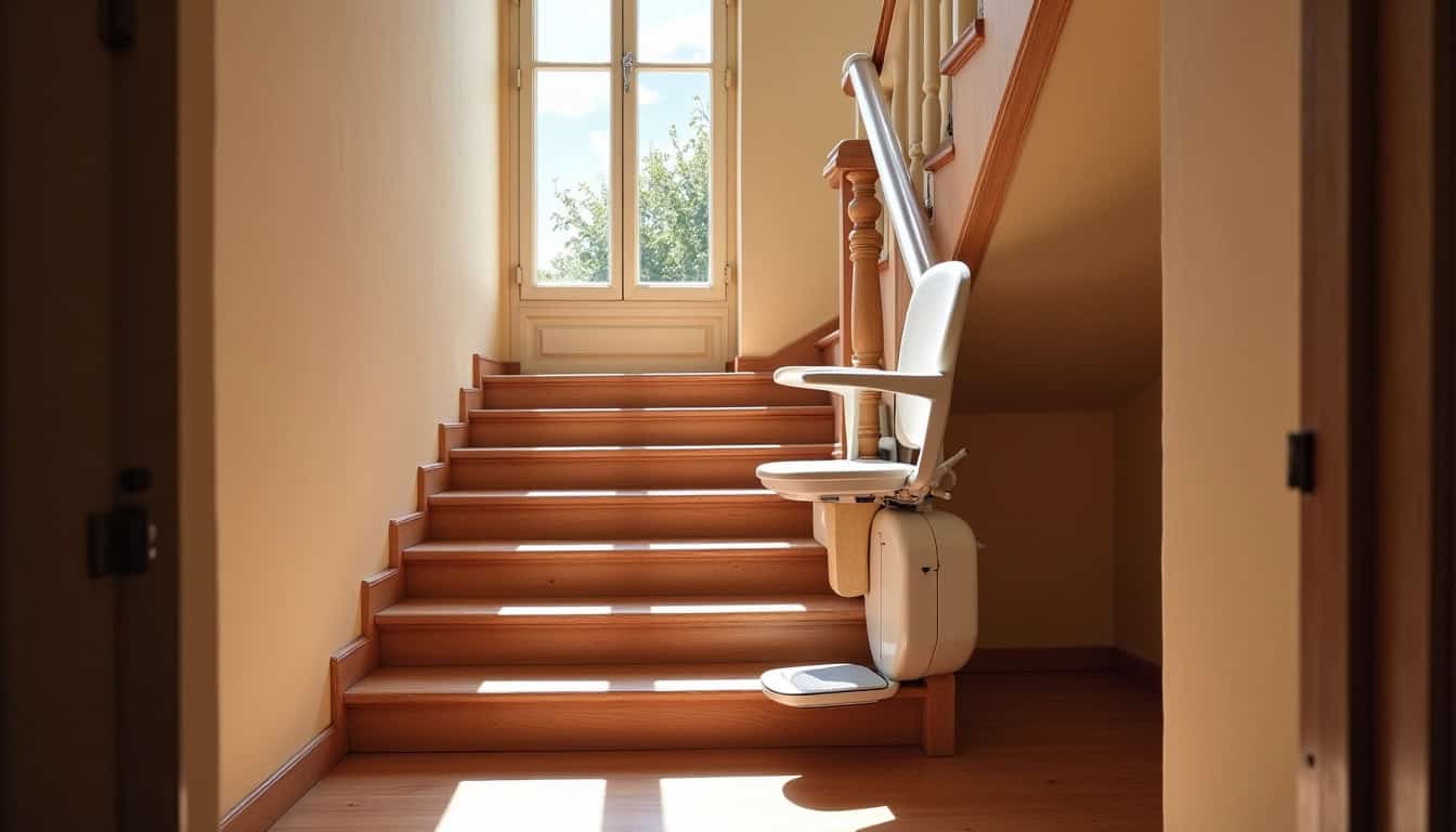 Modèle de monte-escalier droit installé dans une maison traditionnelle