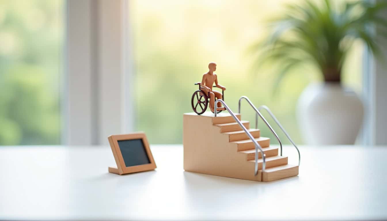 Montage d’un monte-escalier avec estimation de prix affichée sur une tablette