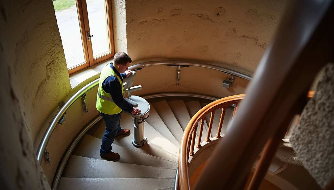 Montage d’un monte-escalier tournant dans une maison typique de Saint-Briac-sur-Mer