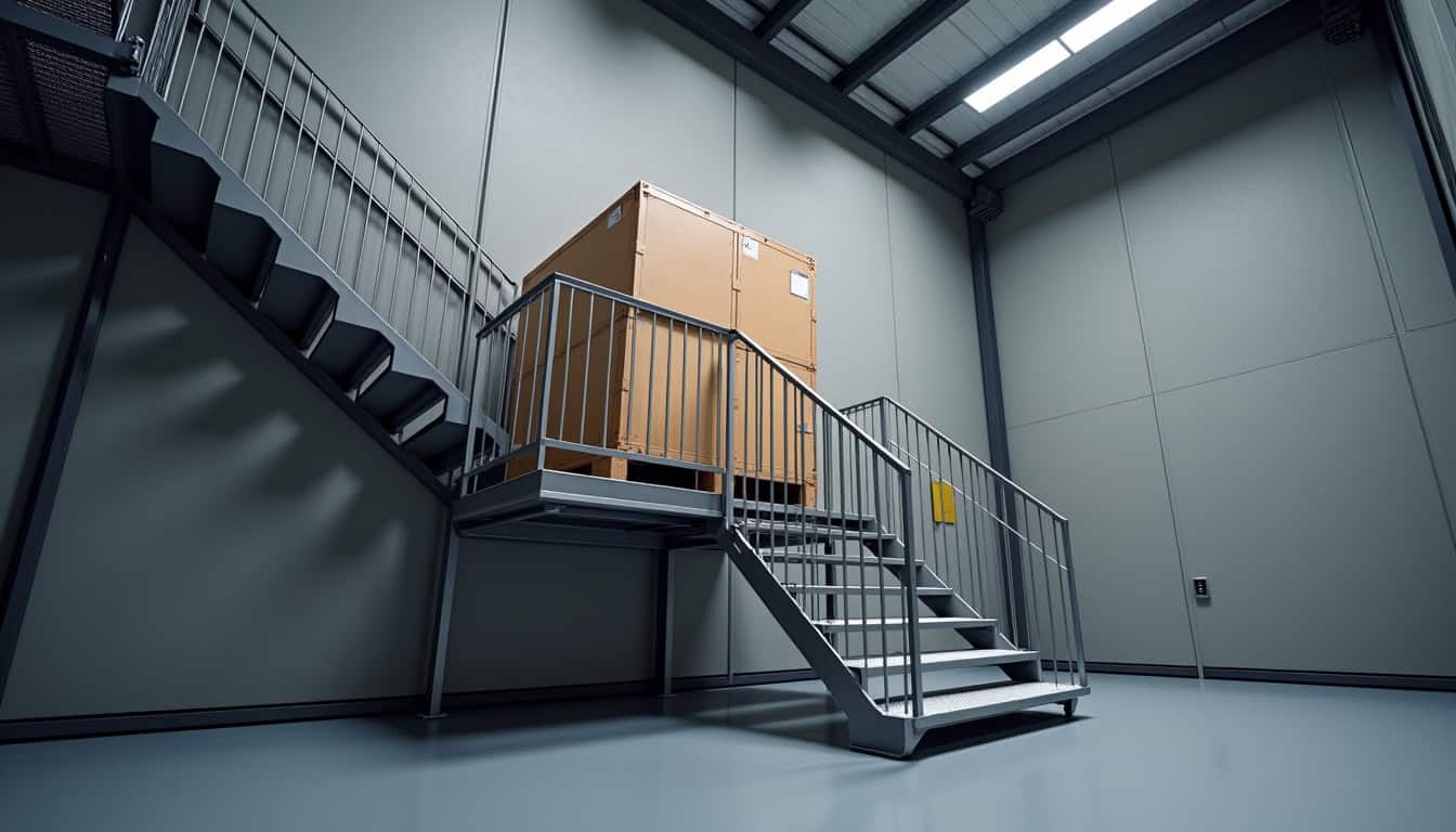 Monte-charge escalier utilisé dans un environnement professionnel pour le transport de matériel volumineux