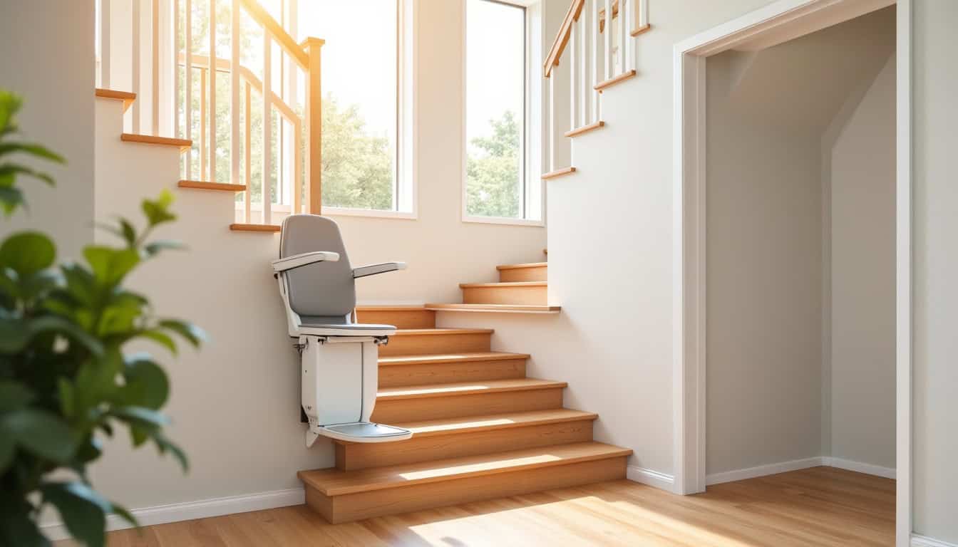 Monte-escalier adapté à un escalier droit et tournant dans une maison de Farnay