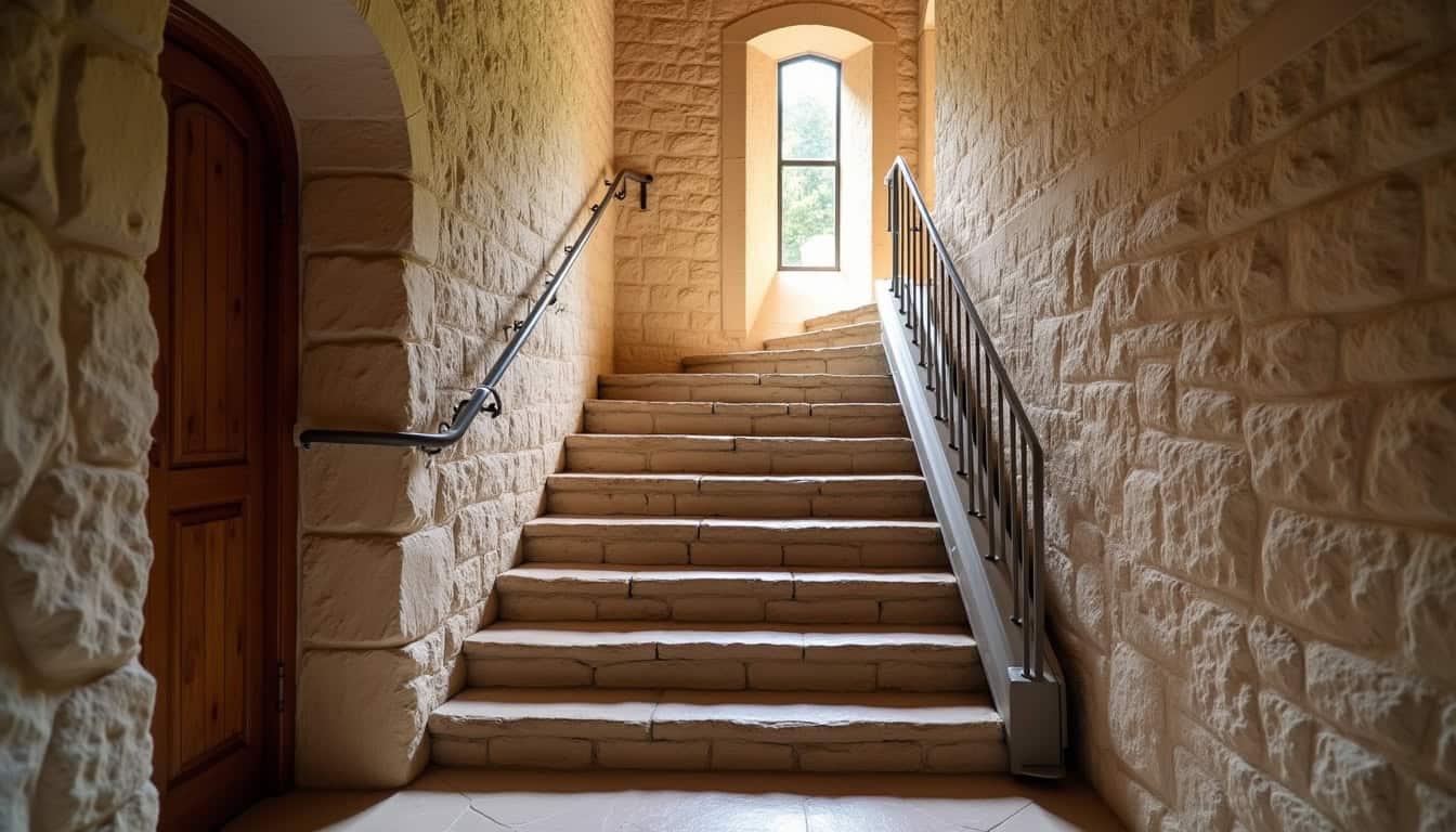 Monte-escalier adapté à un escalier tournant dans une maison ancienne des Pyrénées-Orientales