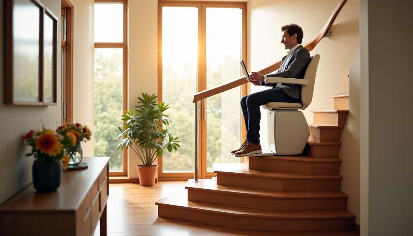 Monte-escalier après installation dans une maison à Meudon, montrant l’intégration esthétique dans l’intérieur