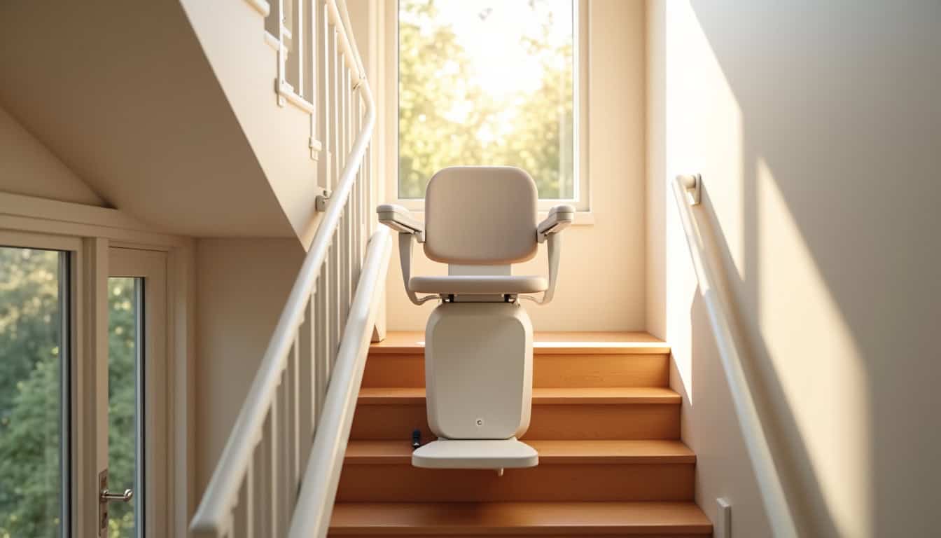 Monte-escalier après installation, propre et fonctionnel dans une maison
