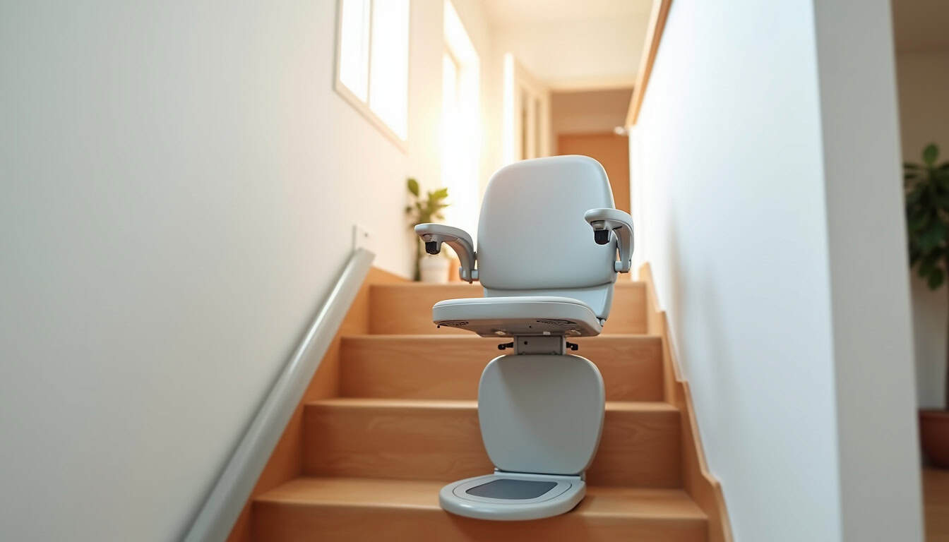 Monte-escalier intérieur installé dans un escalier droit d