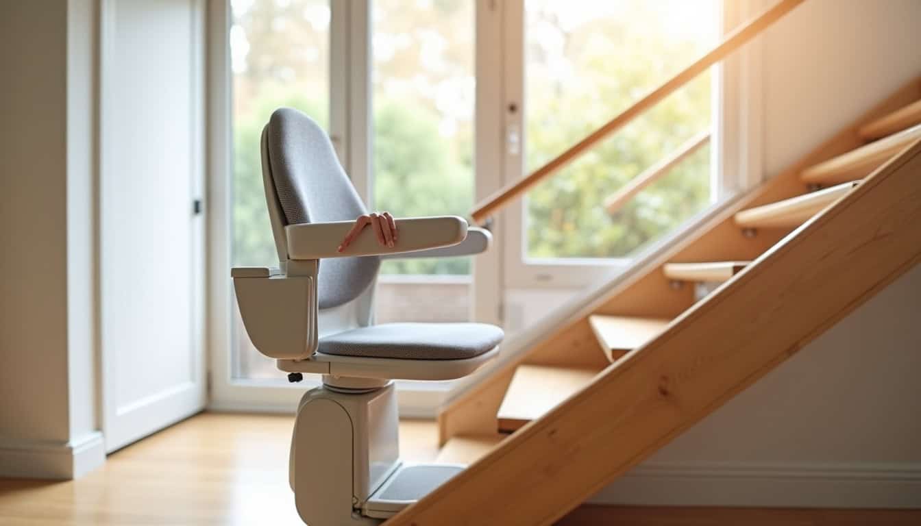 Monte-escalier courbe en fonctionnement dans un intérieur moderne à Ramonchamp