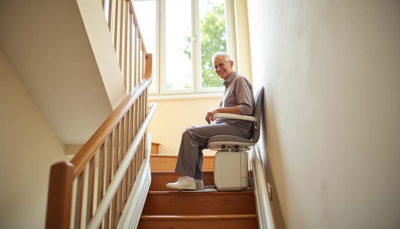 Monte-escalier courbe en fonctionnement dans une maison des Hauts-de-Seine