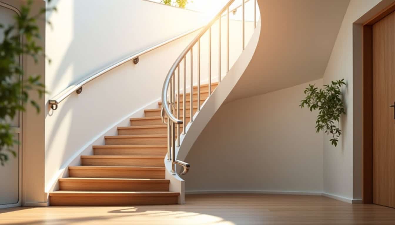 Monte-escalier courbe installé dans un escalier en colimaçon intérieur