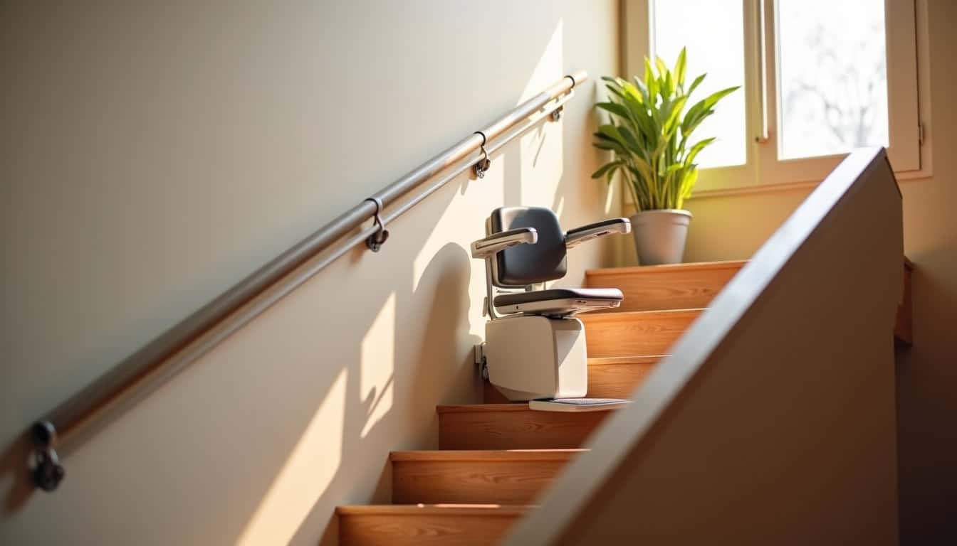 Monte-escalier courbe installé dans une maison à Villers-la-Montagne, adapté à un escalier tournant