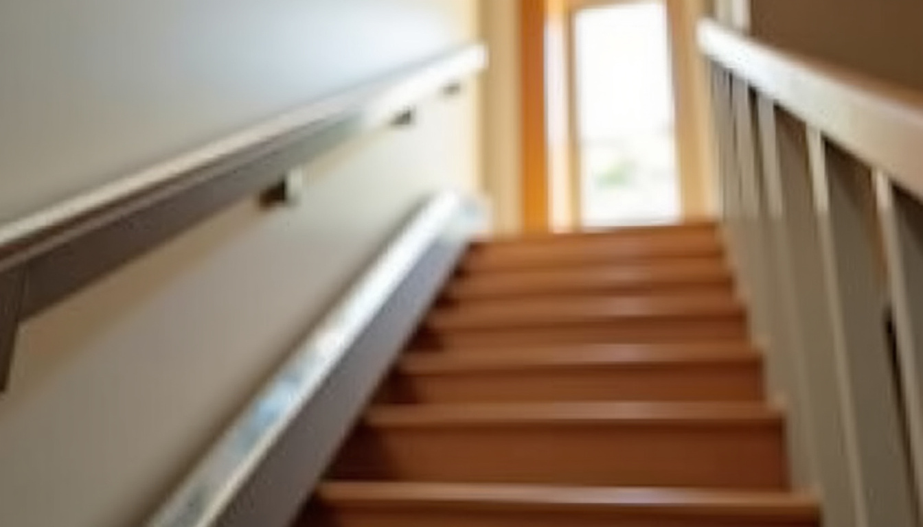 Monte-escalier droit et tournant avec rail fixé sur les marches d’un escalier