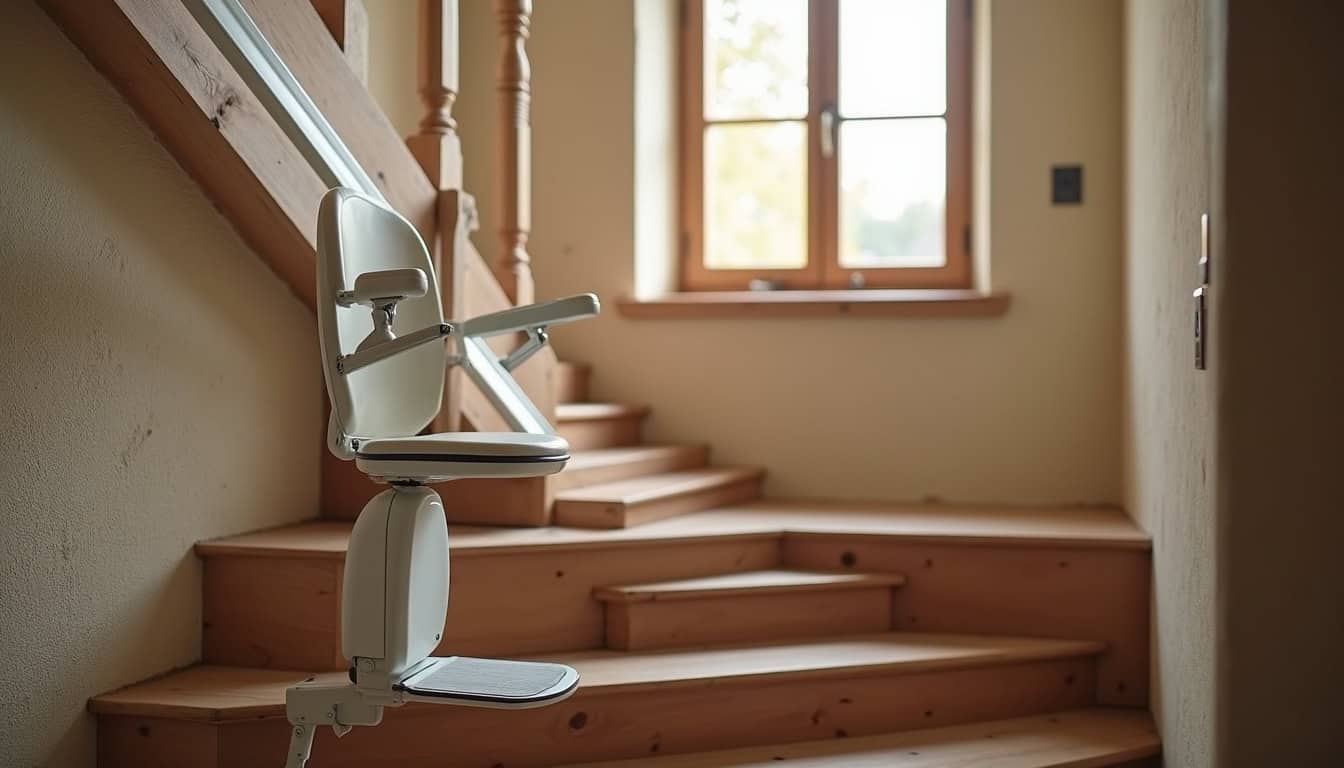 Monte-escalier droit et tournant installés dans des habitations typiques de Sillé-le-Guillaume