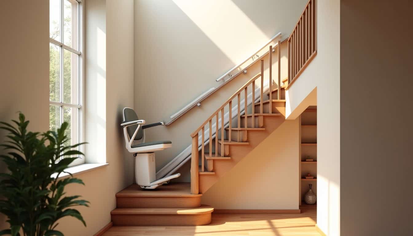 Monte-escalier droit et tournant installés dans une maison de Saint-Sorlin-en-Valloire
