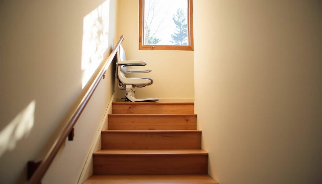 Monte-escalier droit installé dans un escalier intérieur à Angers, Maine-et-Loire