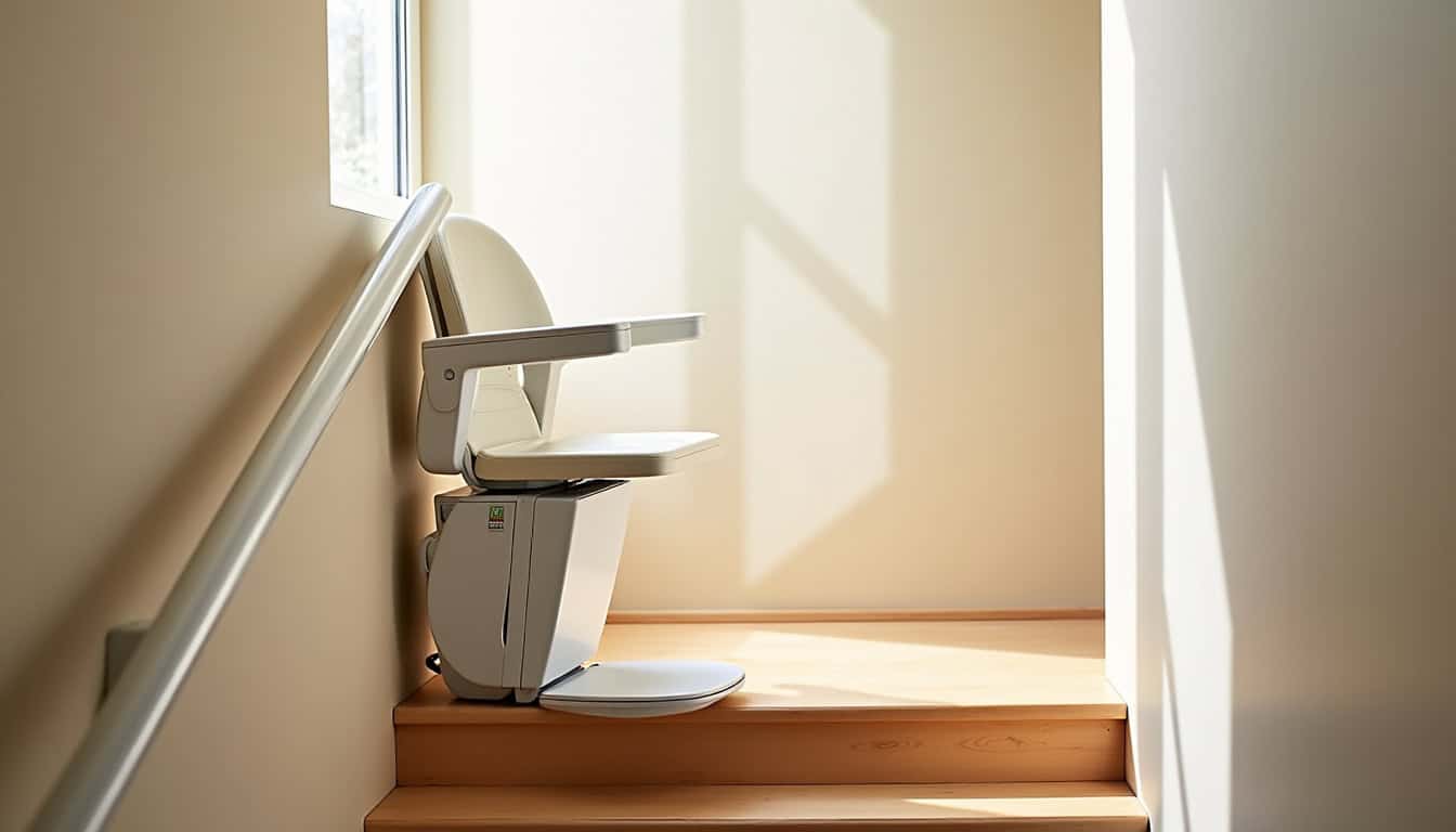 Monte-escalier droit installé dans un escalier intérieur à Coteaux du Lizon