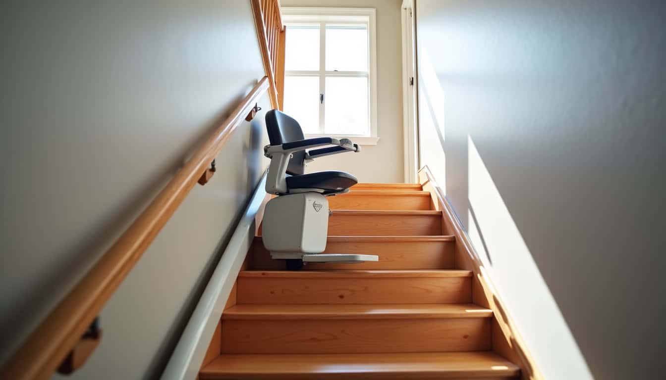 Monte-escalier droit installé dans un escalier intérieur à Gauriaguet