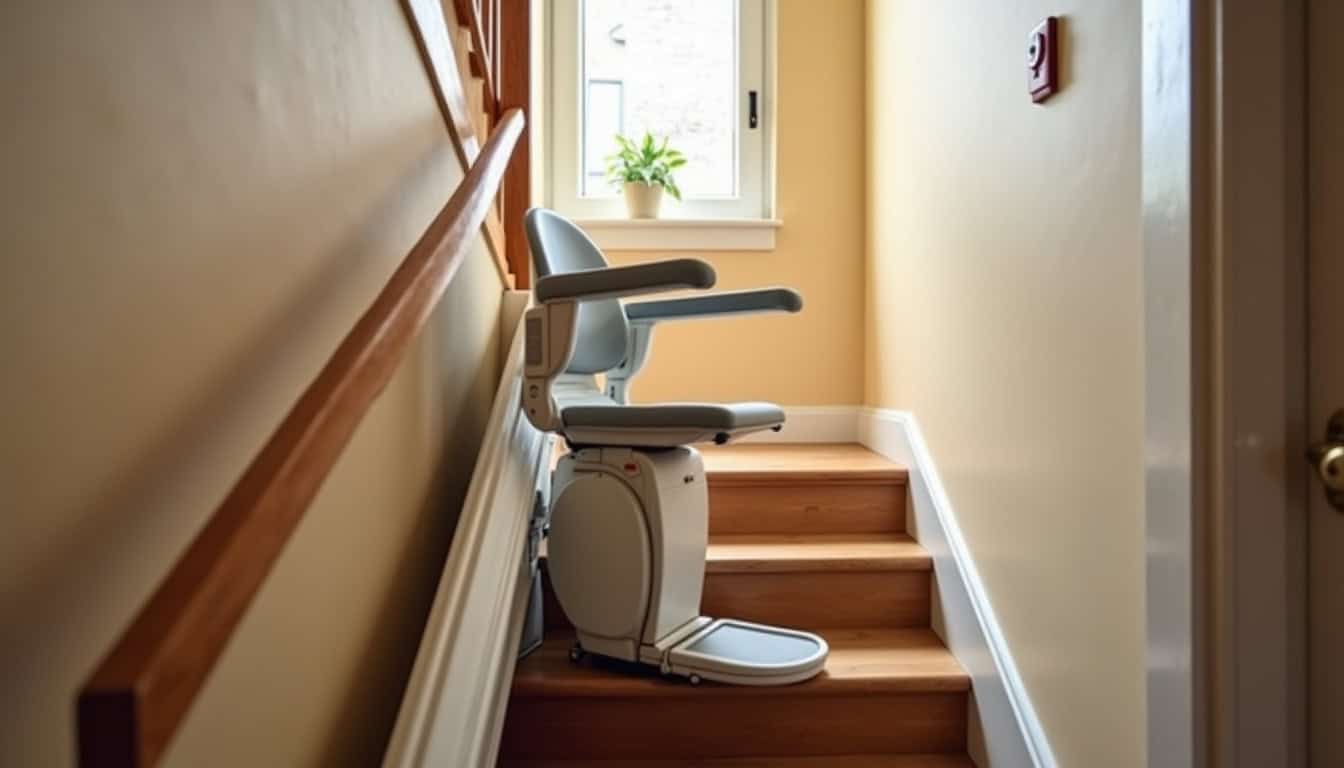 Monte-escalier droit installé dans un escalier intérieur à Saint-Didier