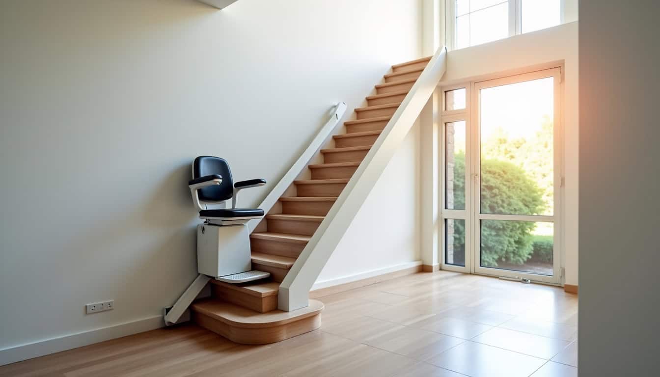 Monte-escalier droit installé dans un escalier intérieur à Saint-Mard